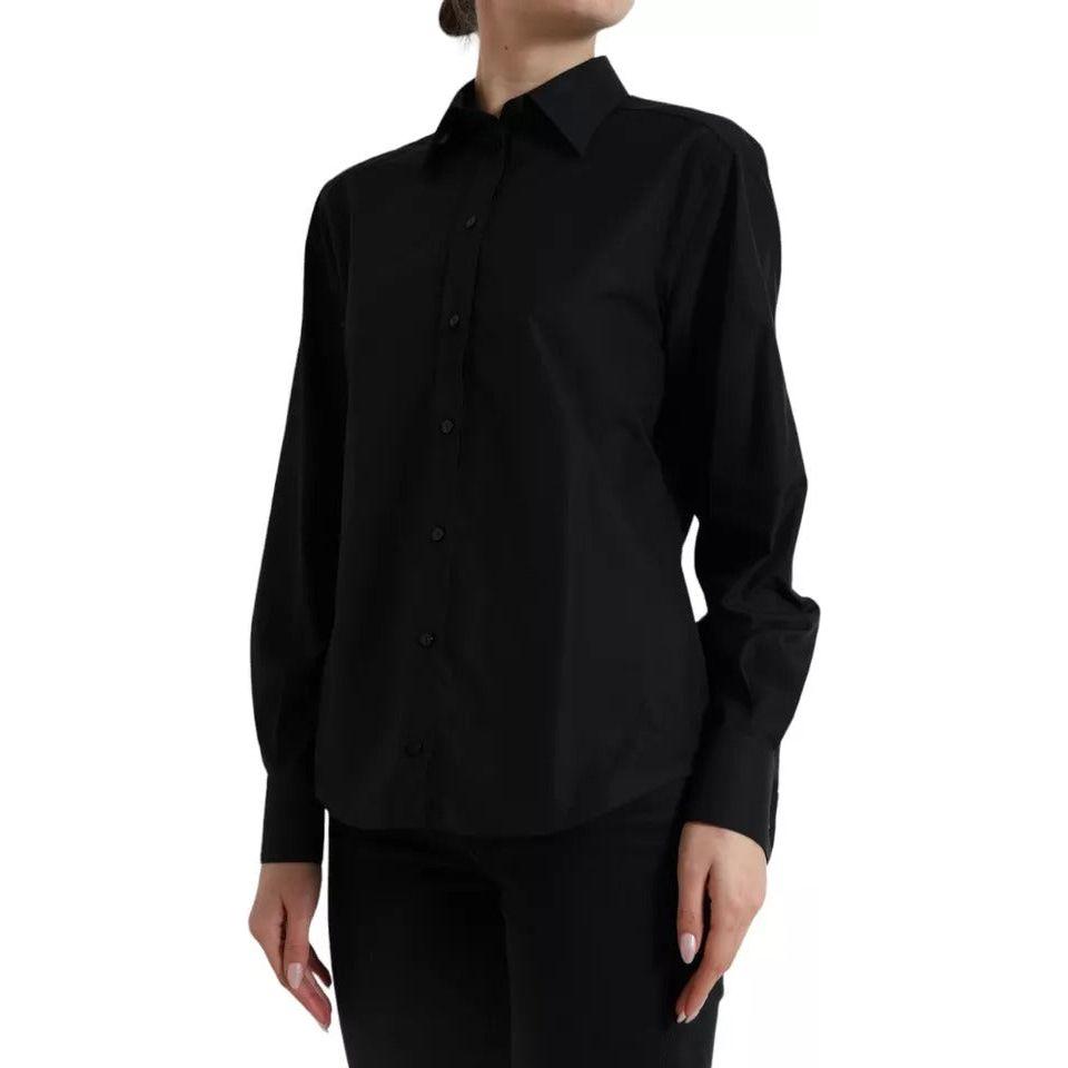 Dolce & Gabbana Black Cotton Collared Formal Dress Shirt Top TSH8057-42