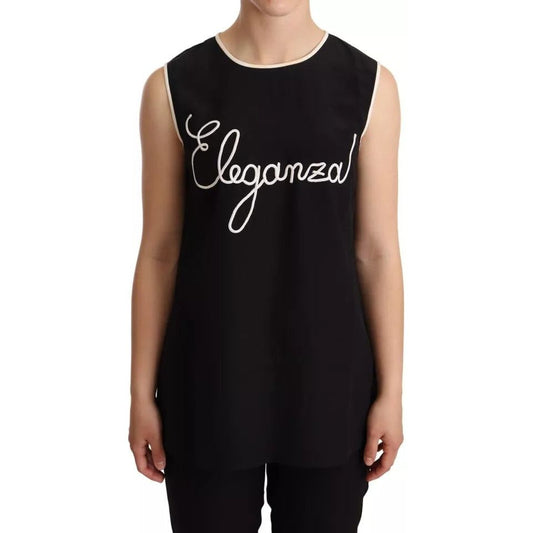 Dolce & Gabbana Black Silk Eleganza Print Sleeveless Tank Top TSH6147-40