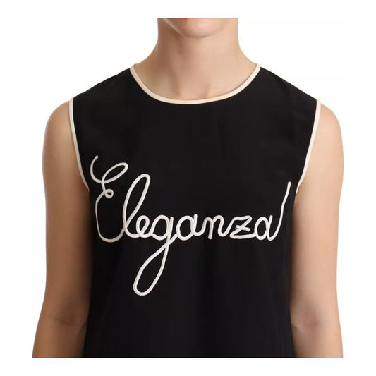 Dolce & Gabbana Black Silk Eleganza Print Sleeveless Tank Top TSH6147-40