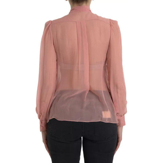 Dolce & Gabbana Pink Long Sleeves Ascot Collar Top Blouse TSH84782-36
