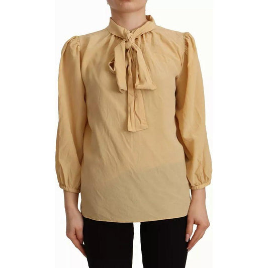 Dolce & Gabbana Mustard Ascot Collar Shirt Silk Blouse Top TSH7466-40