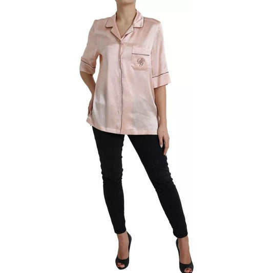 Dolce & Gabbana Pink Silk Long Sleeves Logo Pajama Blouse Top TSH84343-42