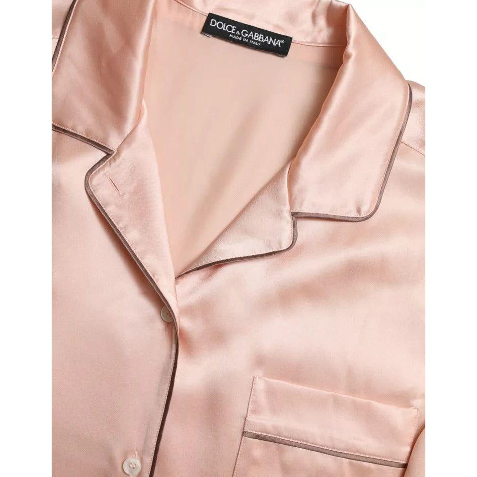 Dolce & Gabbana Pink Silk Long Sleeves Logo Pajama Blouse Top TSH84343-42