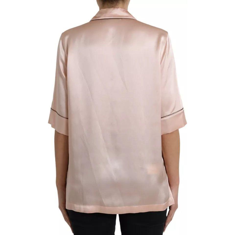 Dolce & Gabbana Pink Silk Long Sleeves Logo Pajama Blouse Top TSH84343-42