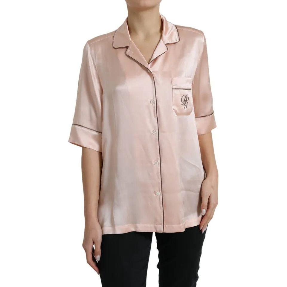 Dolce & Gabbana Pink Silk Long Sleeves Logo Pajama Blouse Top TSH84343-42