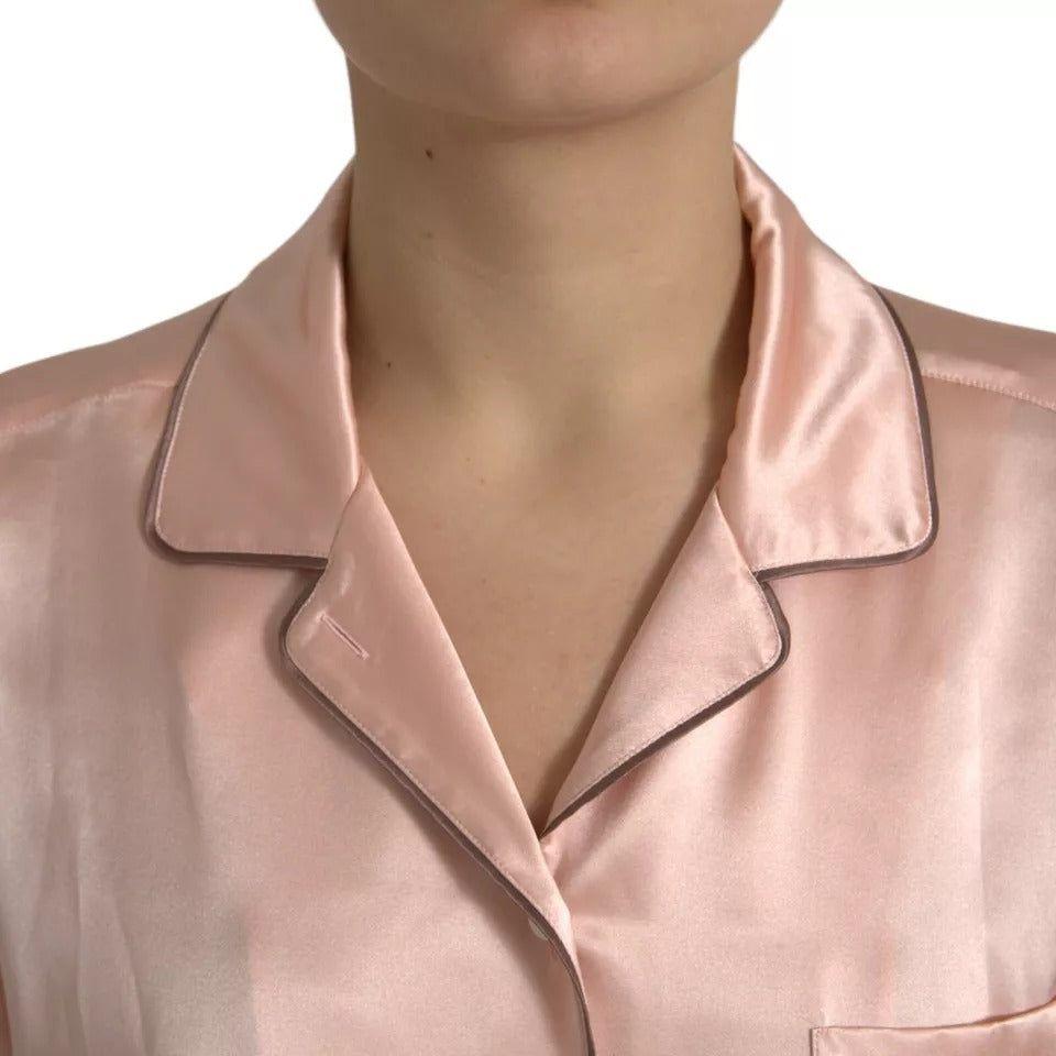 Dolce & Gabbana Pink Silk Long Sleeves Logo Pajama Blouse Top TSH84343-42