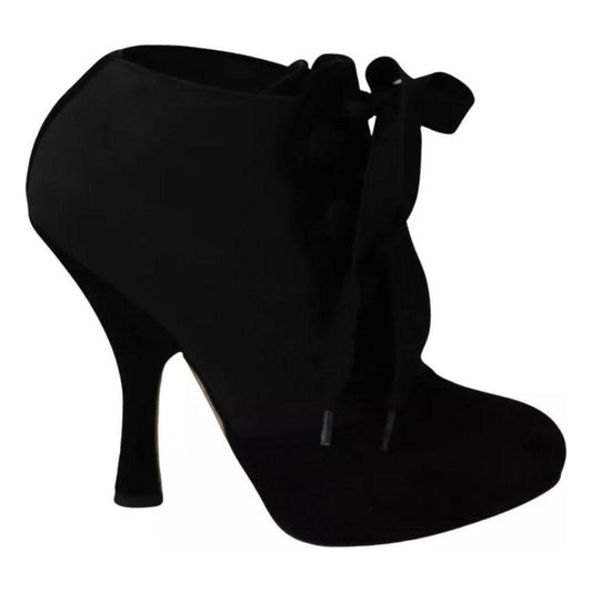 Dolce & Gabbana Black Suede Stretch Ankle Boots Booties Shoes LA7707-35.5