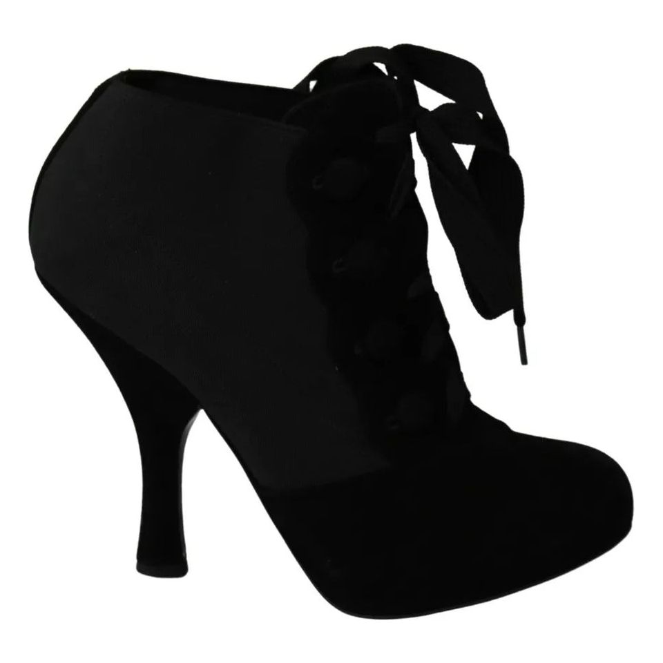 Dolce & Gabbana Black Suede Stretch Ankle Boots Booties Shoes LA7695-35