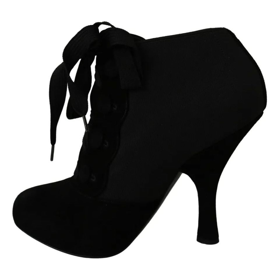 Dolce & Gabbana Black Suede Stretch Ankle Boots Booties Shoes LA7695-35