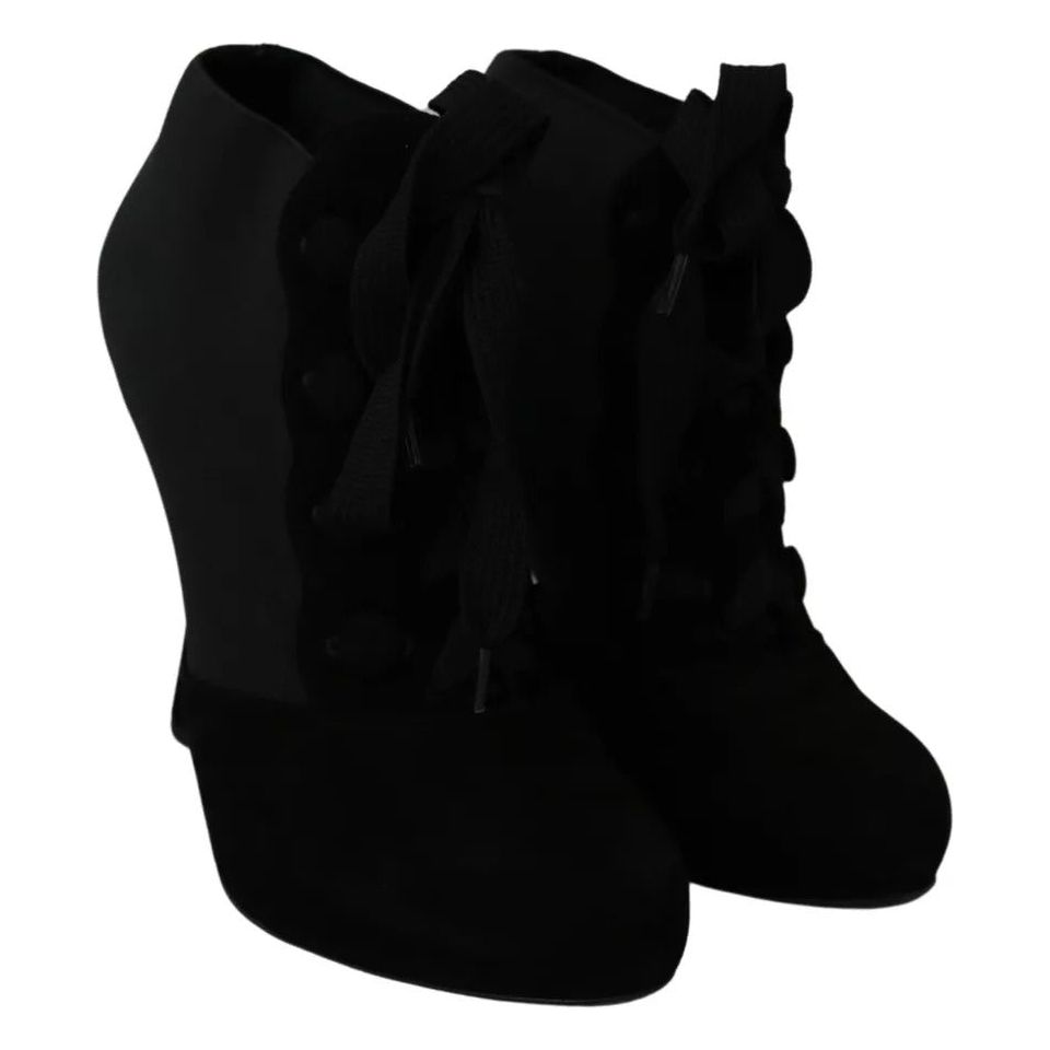 Dolce & Gabbana Black Suede Stretch Ankle Boots Booties Shoes LA7695-35