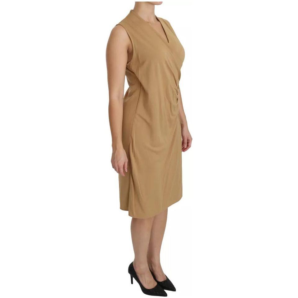 Ralph Lauren Brown V-neck Shift Knee Length Viscose Dress DR2191-42
