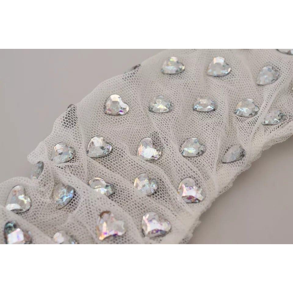 Dolce & Gabbana White Crystal Elbow Length Cotton Tulle Gloves LB3098-7.5