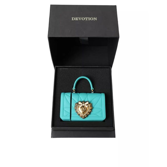 Dolce & Gabbana Turquoise Silicone Devotion Heart Bag Cover Hand Airpods Case BAG1111