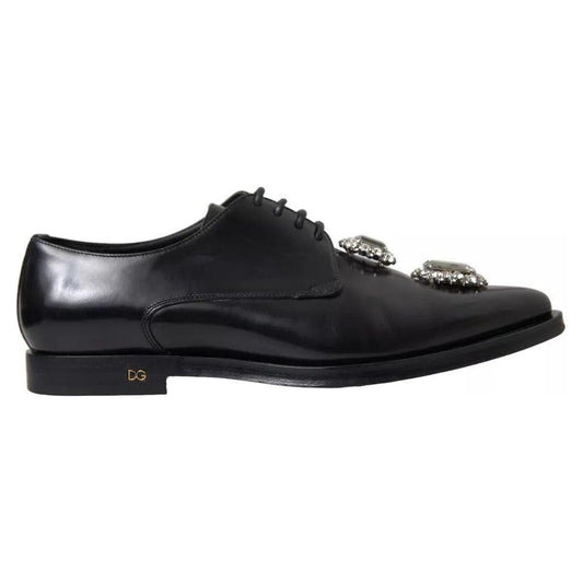 Dolce & Gabbana Black Leather Crystal Lace Up Formal Shoes LA10445-39