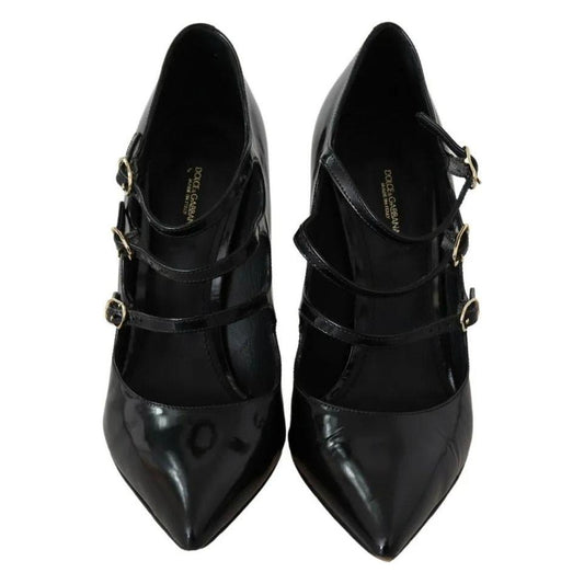 Dolce & Gabbana Black Leather Ankle Strap Heels Pumps Shoes LA8801-37