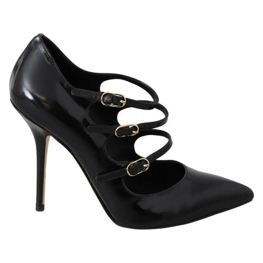 Dolce & Gabbana Black Leather Ankle Strap Heels Pumps Shoes LA8801-37