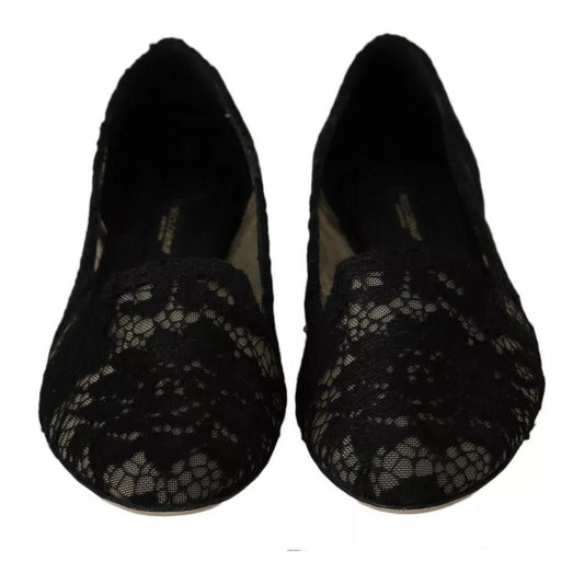 Dolce & Gabbana Black Floral Lace Loafers Flats Shoes LA6017-35