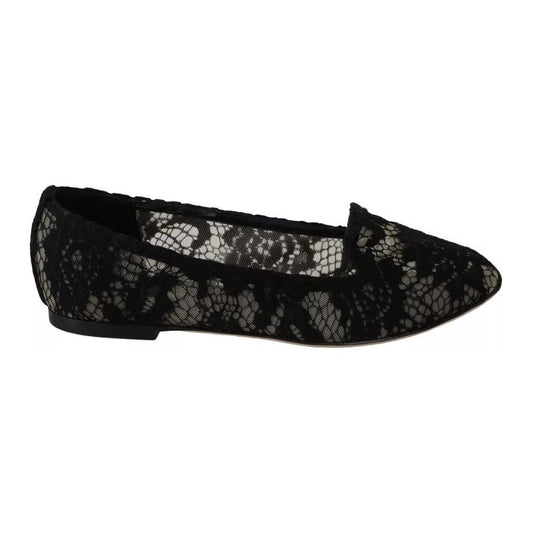 Dolce & Gabbana Black Floral Lace Loafers Flats Shoes LA6017-35