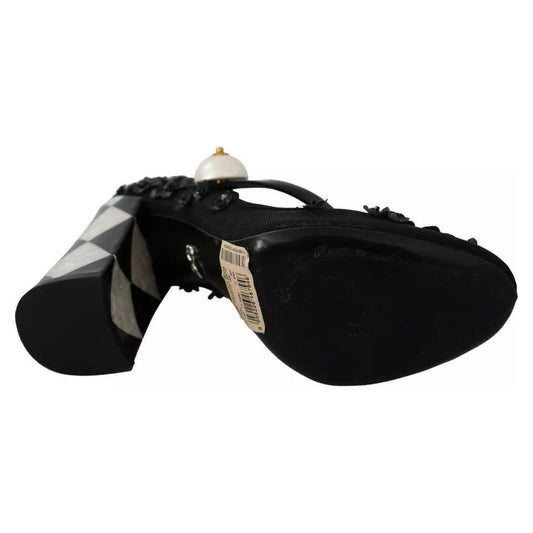 Dolce & Gabbana Black Floral Embellish Heels Mary Janes Pumps Shoes LA7796-39