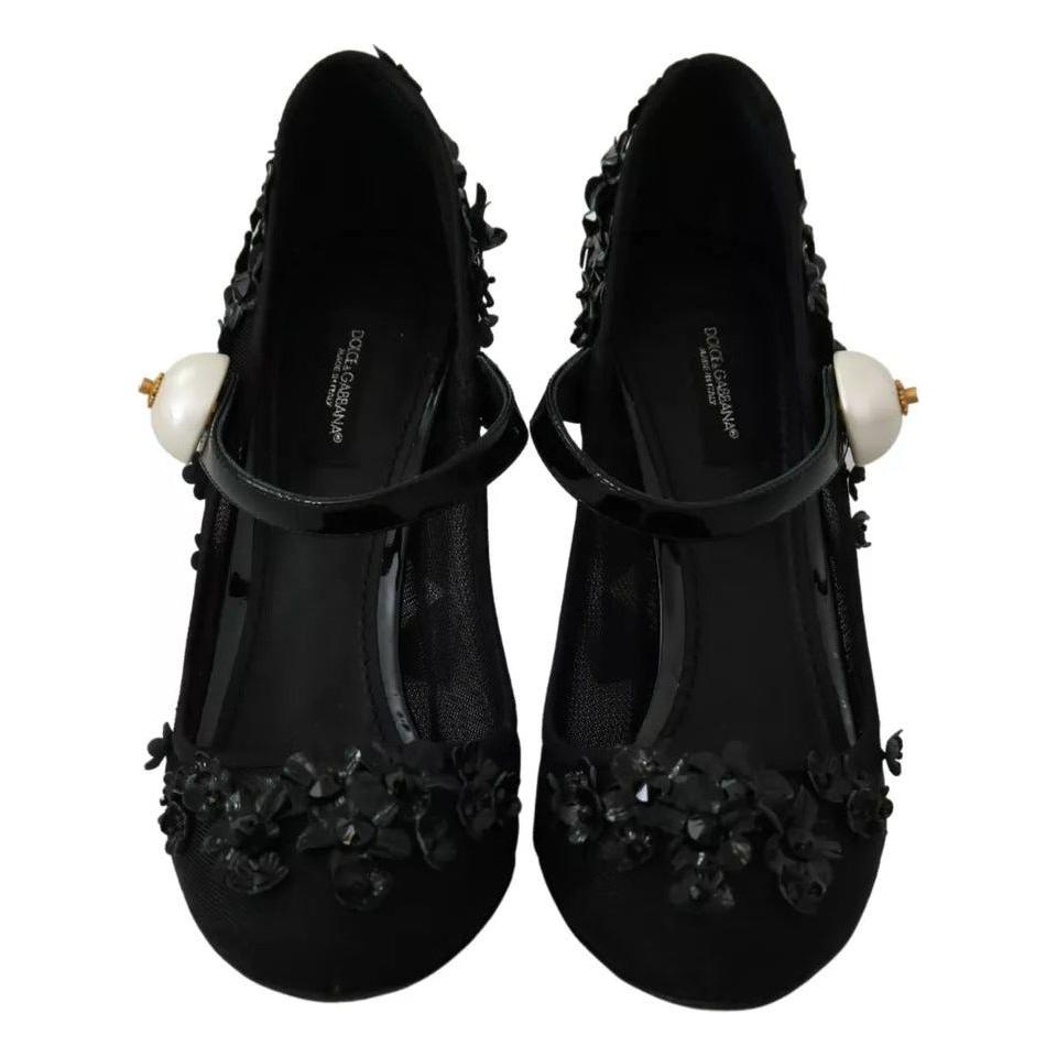 Dolce & Gabbana Black Floral Embellish Heels Mary Janes Pumps Shoes LA7796-39