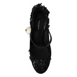 Dolce & Gabbana Black Floral Embellish Heels Mary Janes Pumps Shoes LA7796-39