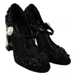 Dolce & Gabbana Black Floral Embellish Heels Mary Janes Pumps Shoes LA7796-39