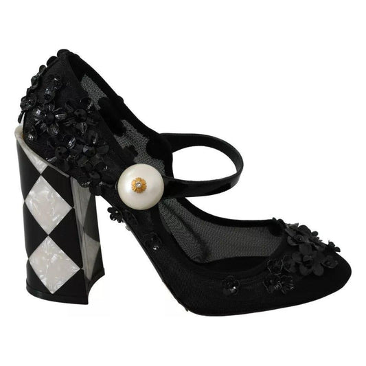 Dolce & Gabbana Black Floral Embellish Heels Mary Janes Pumps Shoes LA7796-39