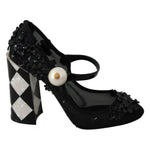 Dolce & Gabbana Black Floral Embellish Heels Mary Janes Pumps Shoes LA7796-39