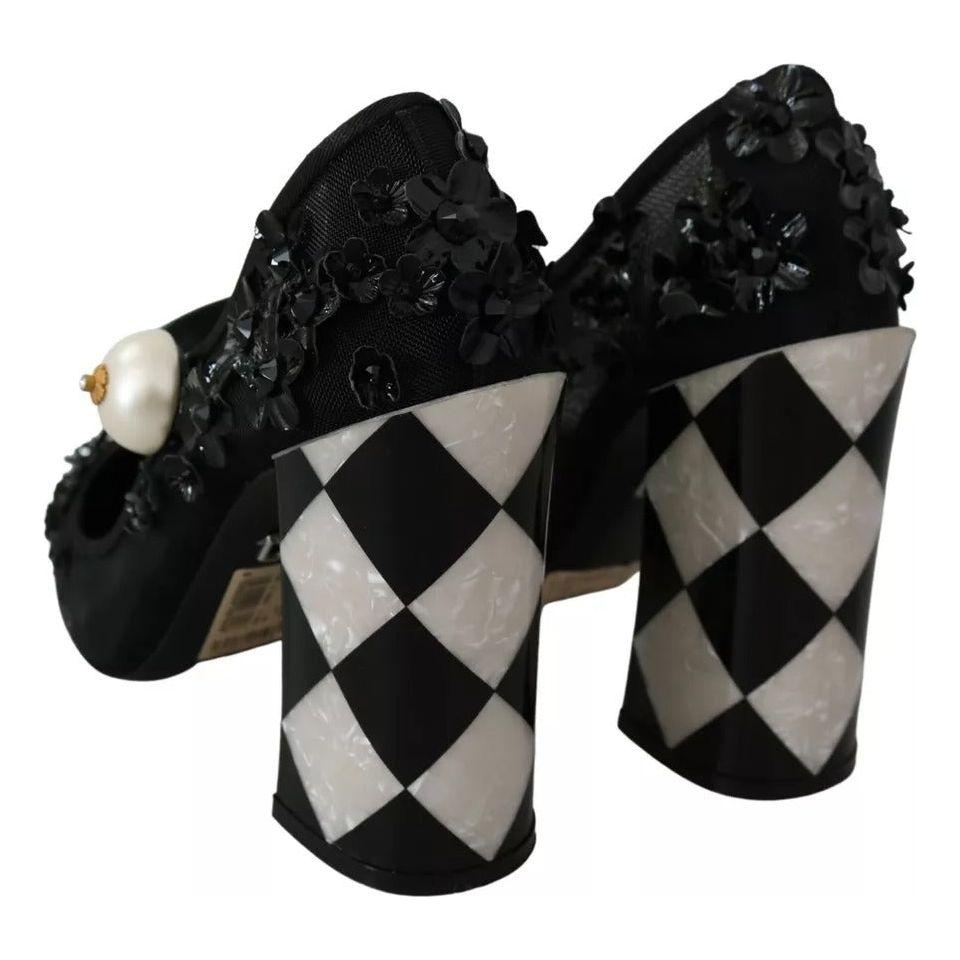 Dolce & Gabbana Black Floral Embellish Heels Mary Janes Pumps Shoes LA7796-39