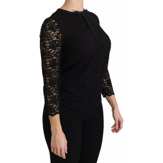 Dolce & Gabbana Black Lace Long Sleeve Blouse Nylon Top TSH4259-38