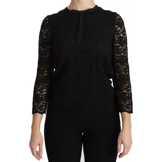 Dolce & Gabbana Black Lace Long Sleeve Blouse Nylon Top TSH4259-38