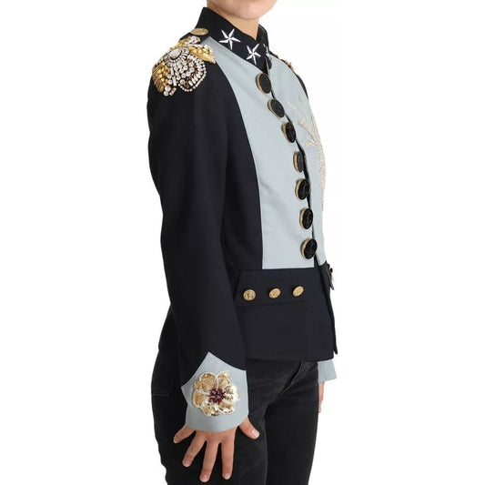 Dolce & Gabbana Blue Button Crystal Embellished Cotton Jacket JKT2413-42
