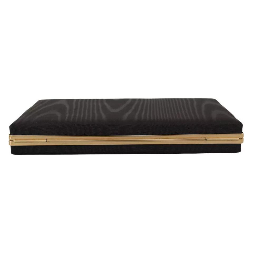 Dolce & Gabbana Black Silk Gold Frame Clutch Evening Party Purse Bag VAS130700