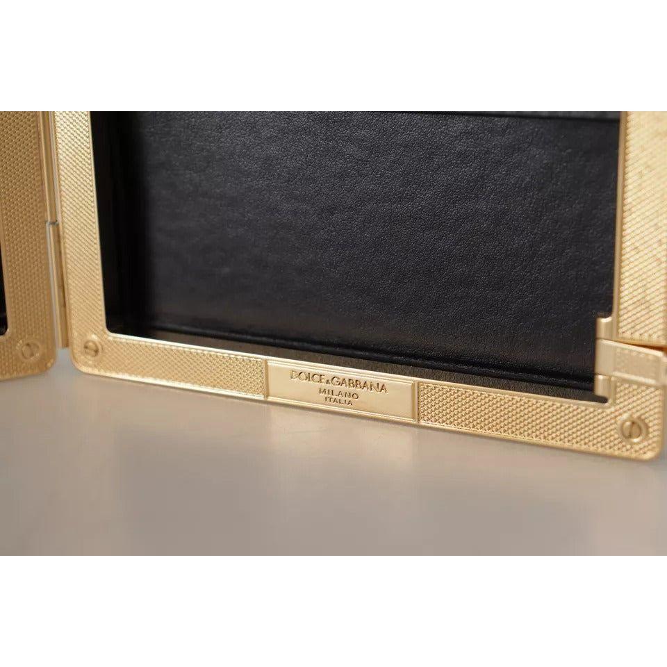 Dolce & Gabbana Black Silk Gold Frame Clutch Evening Party Purse Bag VAS130700