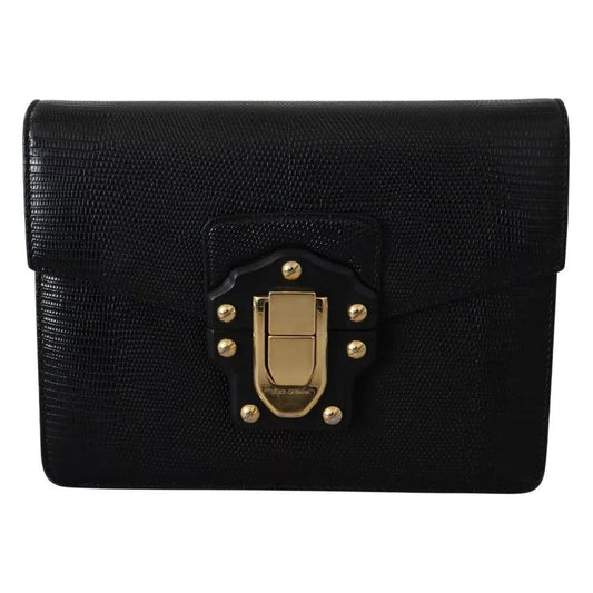Dolce & Gabbana Black Leather Gold Metal Mini Women Purse Bag Lucia Wallet VAS12392