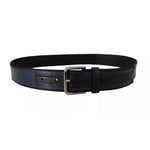 Dolce & Gabbana Blue Black Logo Print Silver Buckle Belt