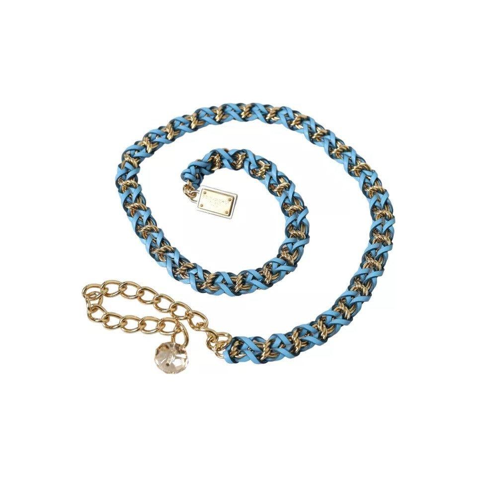 Dolce & Gabbana Blue Braided Gold Brass Chain Waist Belt WMB305-80