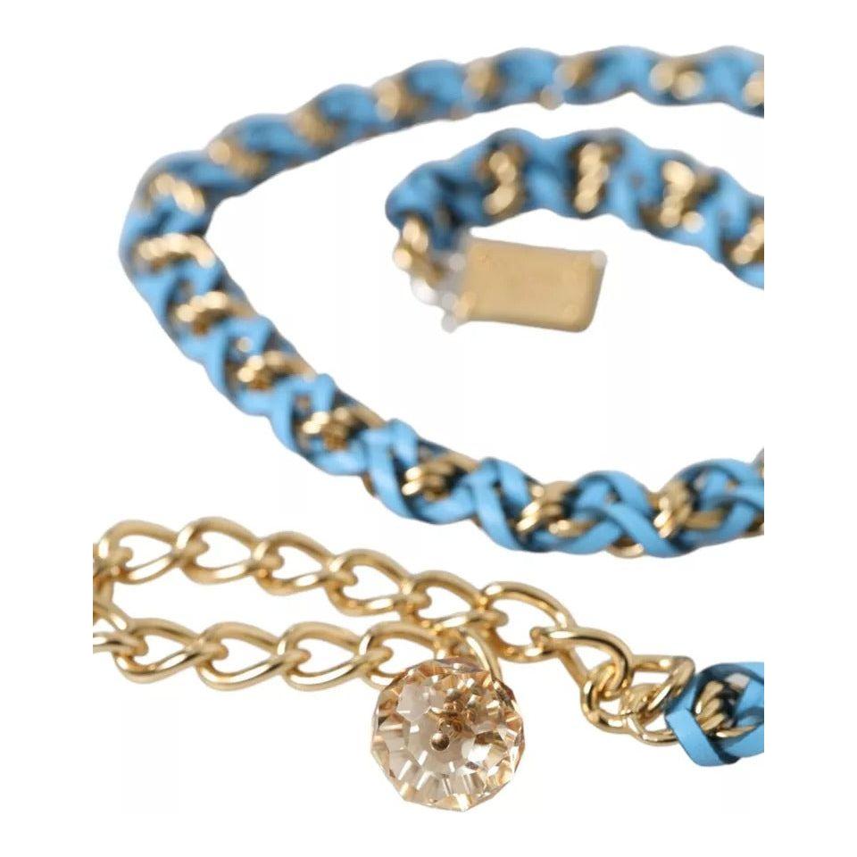 Dolce & Gabbana Blue Braided Gold Brass Chain Waist Belt WMB305-80