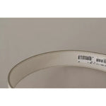 Dolce & Gabbana White Leather Gold Logo Engraved Metal Buckle Belt