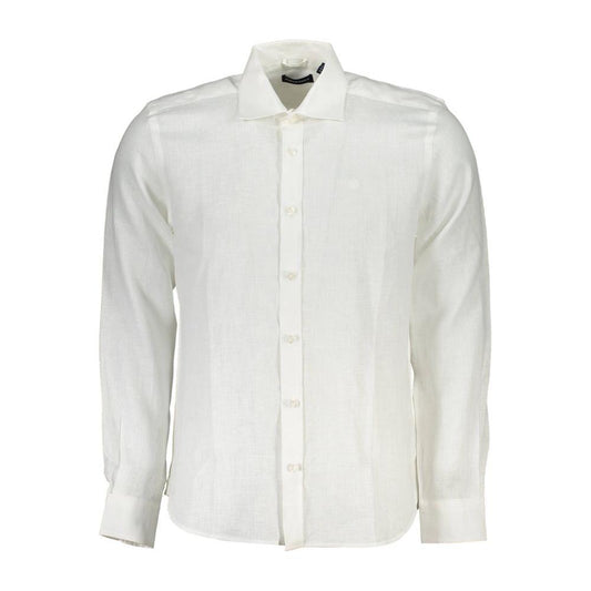 North Sails Elegant White Linen Long-Sleeved Shirt NO-21634-L-FBB-205