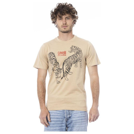 Cavalli Class Beige Cotton Men T-Shirt CA-24377-XL