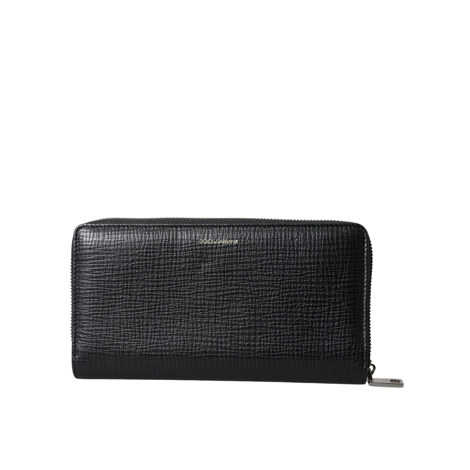 Dolce & Gabbana Black Leather Logo Patch Zip Around Continental Wallet