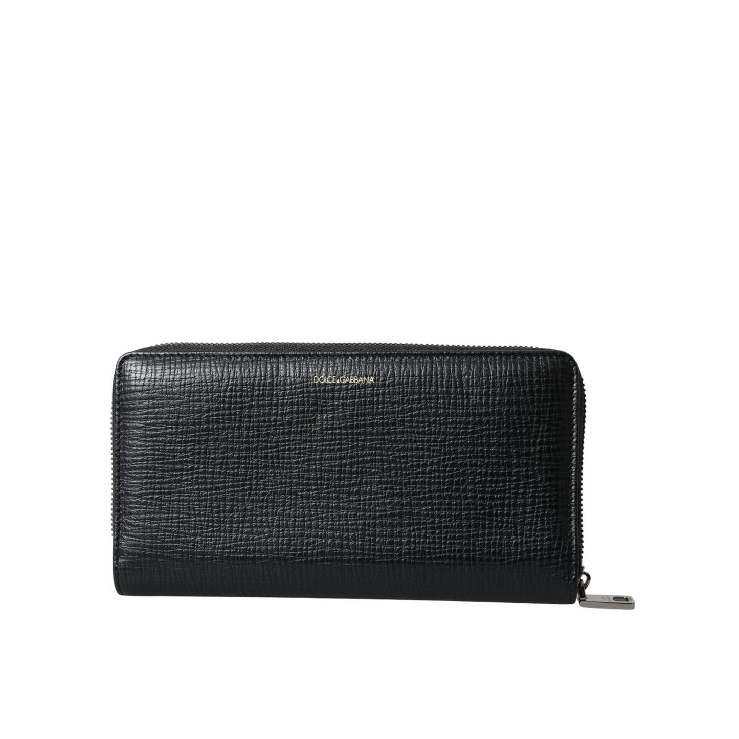 Dolce & Gabbana Black Leather Logo Patch Zip Around Continental Wallet