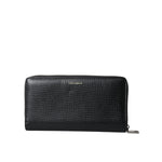 Dolce & Gabbana Black Leather Logo Patch Zip Around Continental Wallet