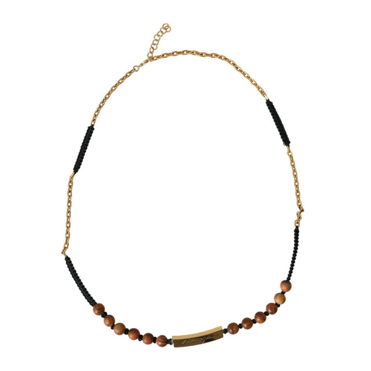 Dolce & Gabbana Black Gold Wooden Beaded Logo Pendant SMY10178
