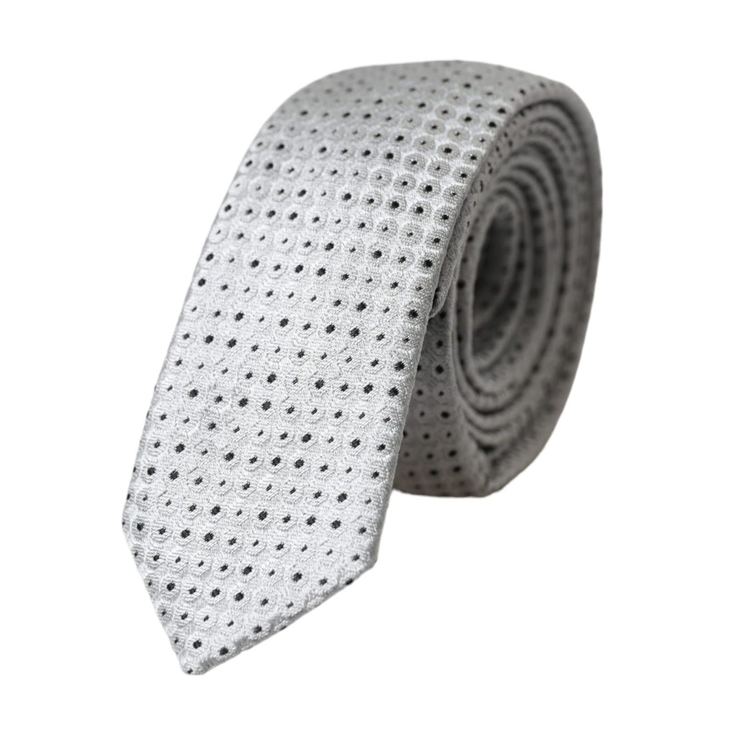 Dolce & Gabbana Light Gray Polka Dot Silk Adjustable Men Tie