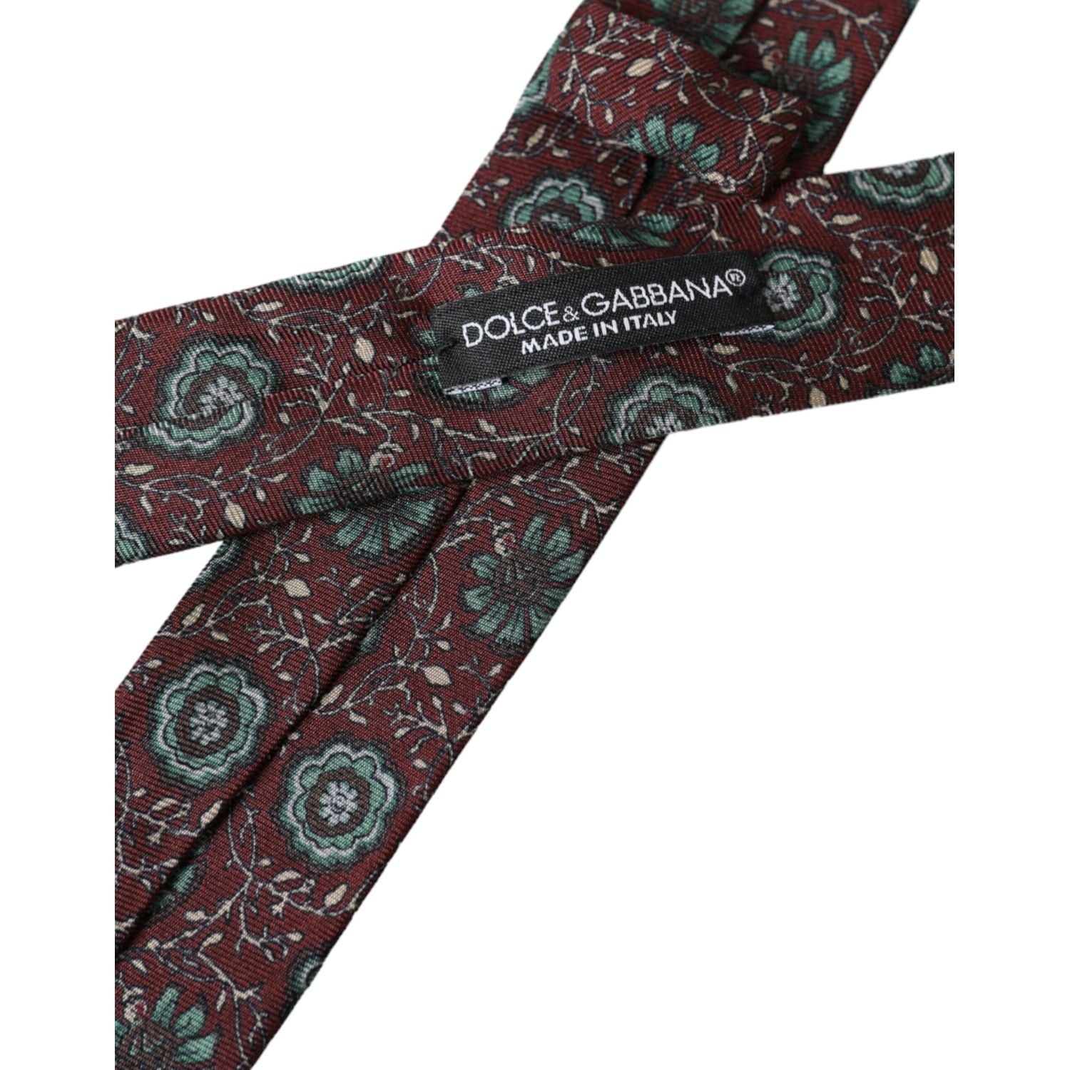 Dolce & Gabbana Maroon Floral 100% Silk Adjustable Men Tie