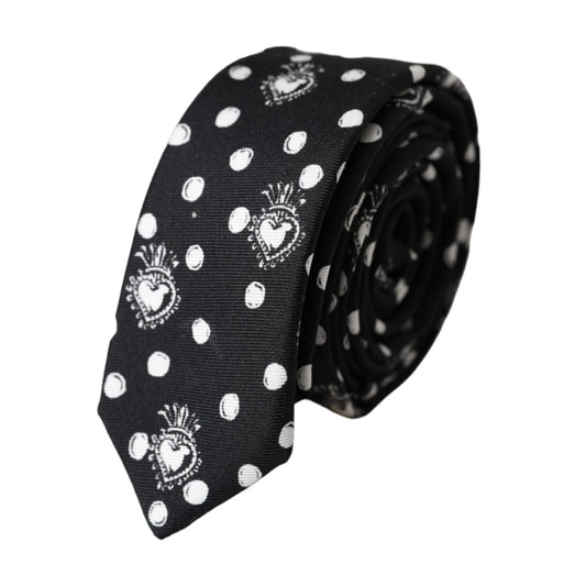 Dolce & Gabbana Black Heart Polka Dot Adjustable Tie KRA3391