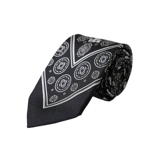 Dolce & Gabbana Black Patterned 100%Silk Adjustable Tie KRA3392