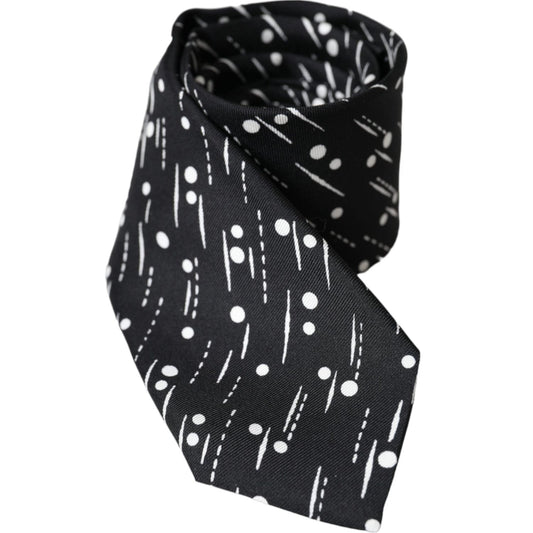 Dolce & Gabbana Black Dotted 100% Silk Adjustable Tie KRA3395